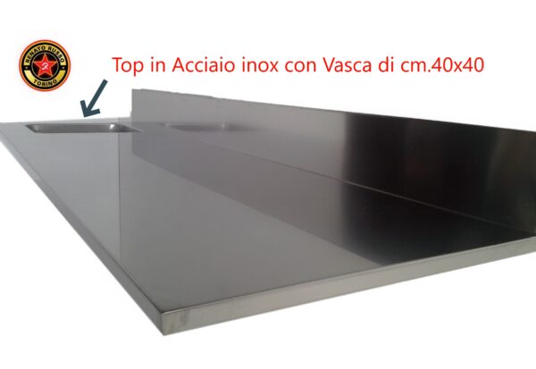Misure Top in Acciaio inox con vasca di cm..40X40