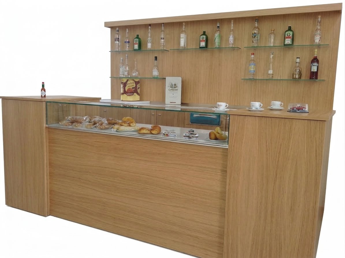 Bancone Bar color legno rovere completo di retro banco; Modello FREJUS