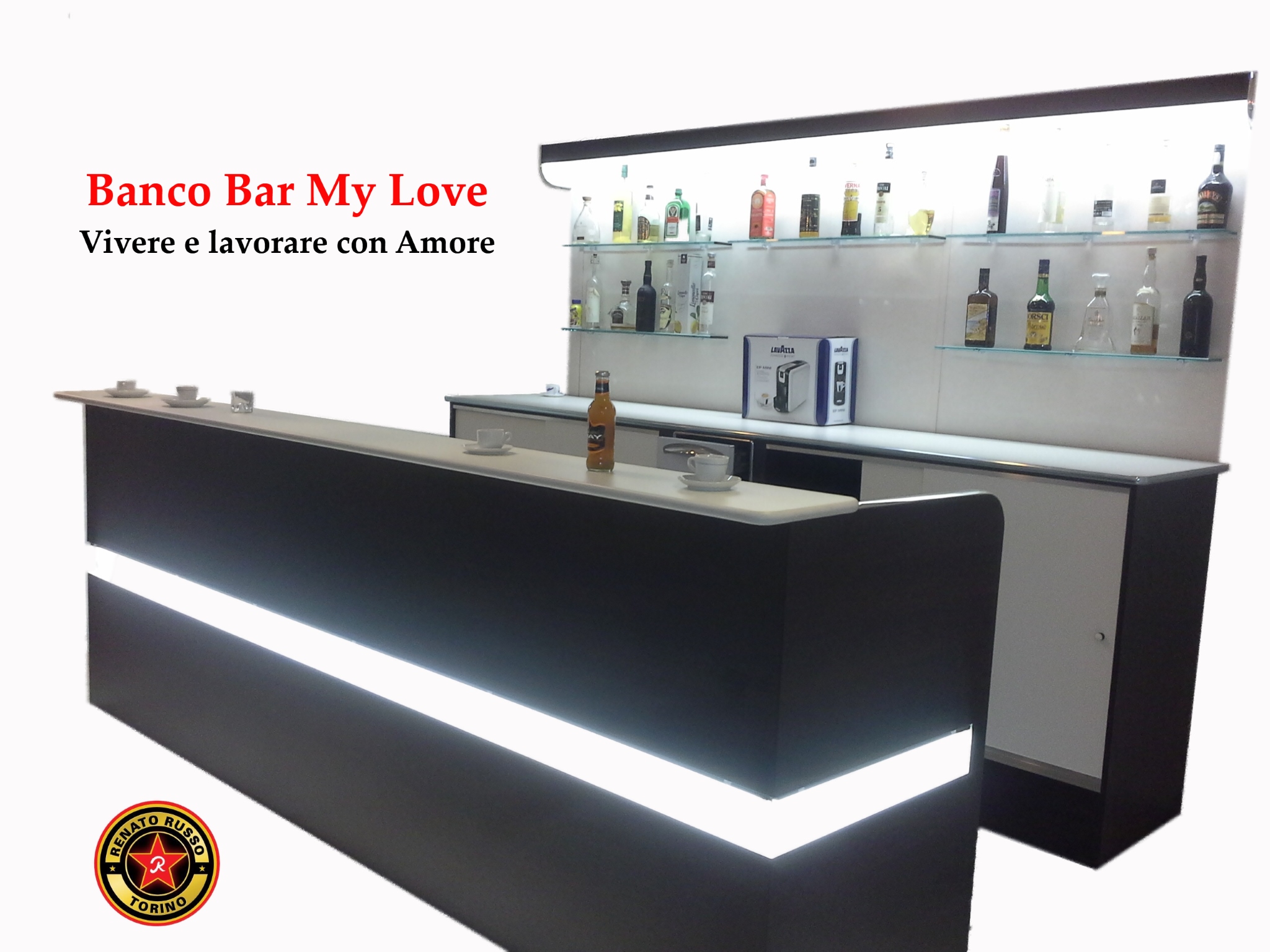 Bancone Bar My Love di colore nero e bianco, anche in altri colori e misure