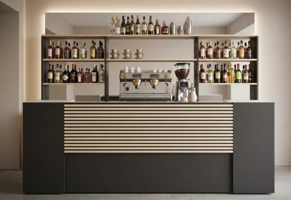 banco bar con doghe di legno